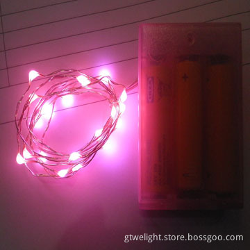 Pink Decoration LED Mini Silver String Light Copper Wire Batteries Powered